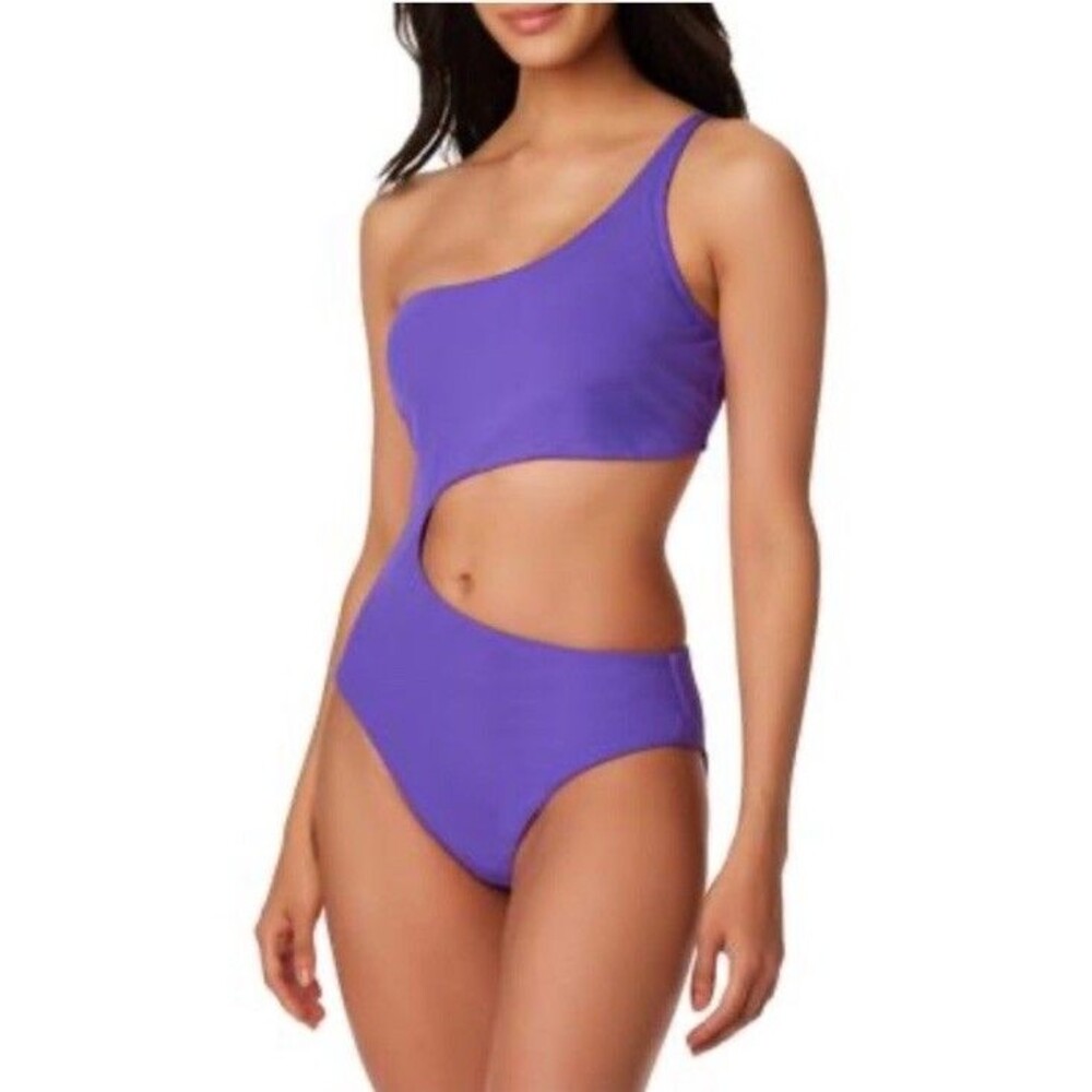 Bar 111 Micro Rib One-shoulder Cutout One-piece Swimsuit Purple Hibiscus Medium